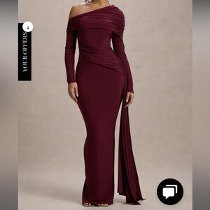 Club L London Burgundy Asymmetric Maxi Dress